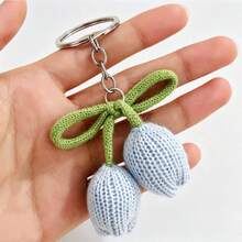 1/8pcs Handmade Crochet Tulip Flower Keychain, Colorful Yarn Flower Key Chain, Creative Gift For Friends, Girlfriend, Holiday Celebration, Phone, Car Decoration, Graduation, Mother's Day - Multicolor B - View 5