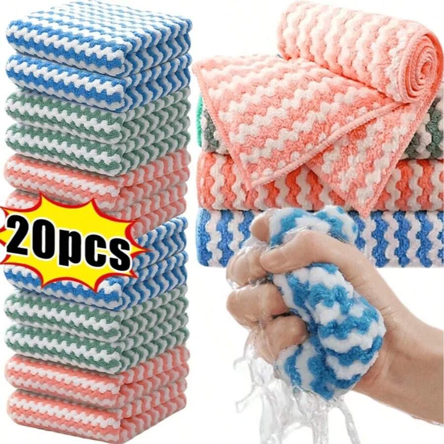 30pcs-1pc Thick Kitchen Cleaning Towels Coral Fleece Dish Cloths, Non-Greasy Non-Shedding, Highly Absorbent, Assorted ColorsCleaning Cloths 9.8"*9.8", Not Support Machine Washing, Kitchen, Bathroom, Home, Household Supplies