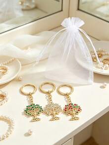 Luxury Rhinestone Tree Of Life Keychain, Bag Charm Pendant, Multi-Color Full Rhinestone Design, Gold Alloy Tree-Shaped Pendant Exquisite And Sparkling. Paired With Large Metal Key Ring, Sturdy Chain Resistant To Breaking, Suitable For Bags, Car Keys, Backpacks. Symbolizes Lucky Money Tree, Compact And Portable, Ideal For Gifts Or Personal Use, Ins Style Versatile Accessory, Holiday Gift Choice. - Multicolor - View 3