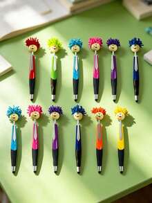 1/4/5pcs Creative Multicolor Cute Smiling Face Plush Head Ballpoint Pens, Personalized Back To School Gift Pens - Multicolor - View 7