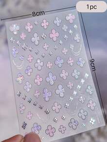 1pc Pearlescent Glitter Light Purple Four-Leaf Clover Decorative Sticker, Fine Star Bead Crescent Moon Pattern Waterproof Self-Adhesive Decor, Suitable For Hair Dryer, Water Cup, Digital Device Shell, Portable Items, Luxury Style Surface Embellishment Sticker - Pink-purple Gradient Four-leaf Clover - View 7