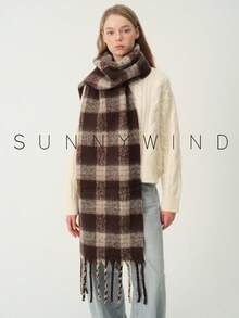 1pc Women's Plaid Elegant Elegant Warm Thick Polyester Loop Yarn Scarf For Autumn/Winter Daily Use - Brown - View 5
