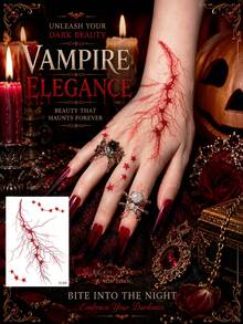 6pcs Halloween Red Cracked Temporary Tattoo Stickers, Spider Web, Veins And Broken Heart Body Stickers, Waterproof Long-Lasting Fake Tattoo Set, Suitable For Halloween Party, Cosplay, Costume Party And Makeup - Multicolor - View 6