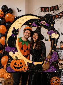 Halloween Photography Props, Fun Polyester Hollow Out Party Props, Equipped With Witch Magic Jars, Ghost Castles, Black Cats, Interactive Photo Booth Decorations, Suitable For Trick Or Treat Parties, Halloween Party Decorations, And Home Decor Items - A - View 10