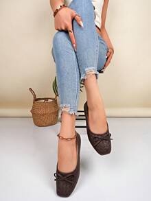 Women's Summer New Fashion Flat Shoes, Hollow-Out Buckle Design, Comfortable Wear, Suitable For Travel, …Vacation, Mother's Day,Ballet Flat - Brown - View 6