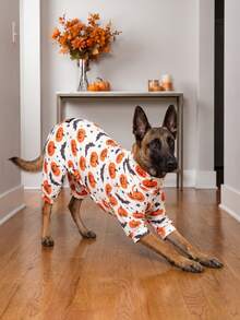 1pc Halloween Dog Anti-Shedding Pajamas, Warm High-Elastic Full Coverage Pet , Anti-Licking Anti-Insect Protection Jumpsuit, Suitable For Small Medium Large Dogs, Halloween All-Over Print Dog Clothes, Cute Pumpkin And Bat Pattern - Multicolor - View 11