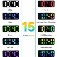 Digital LED Alarm Clock With 15 RGB Color Modes, Large Mirror Display Dual Alarms, Adjustable Brightness, Plug-In Desk Clock With Memory Backup, Electronic Clock For Bedroom Office Tabletop Decor - 1PC - View 3