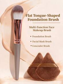 1pc Tongue-Shaped Flat Head Foundation Brush, Soft Seamless Non-Absorbent Concealer Brush, Mask Brush, Portable Makeup Tool - Multicolor - View 2