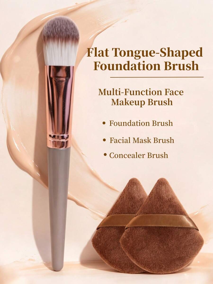 1pc Tongue-Shaped Flat Head Foundation Brush, Soft Seamless Non-Absorbent Concealer Brush, Mask Brush, Portable Makeup Tool