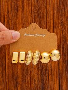 Juego de 6-18 piezas de pendientes dorados para mujer, moda para fiestas, viajes y vacaciones, regalo de compromiso, adecuado para diversas ocasiones, (hecho de material sintético CCB de baja alergia y no se desvanece) - Dorado - Ver 6