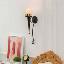 ASziqiqi Wall Candle Holder Gold - Candle Sconces Set Of 2 | Wall Sconces For Pillars Tealight Candles, Decorative Metal Wall Sconce, For Living Room, Bathroom, Dining Room, Fireplace - Black - View 2