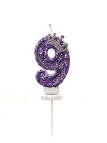 1 Set Purple Sparkling Crown Shaped Numeral Birthday Candles With Exquisite Decorative Elements, Suitable For Decorating Birthday Parties And Family Gatherings - Multicolor - View 11