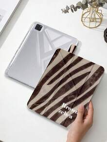 1件裝 斑馬條紋字母平板保護殼，適用於 iPad Mini6/7/Air/Air2/9.7/10.2/10.5/10.9(Air4-Air8)/Pro 11/10th Gen/A16/Pro 11 2024 機型，彩繪圖案平板殼配透明壓克力背殼，絲綢質感 8 折疊支架，自動休眠/喚醒，內建筆槽，不含筆，部分機型附相機框 - 彩色 - 查看 2