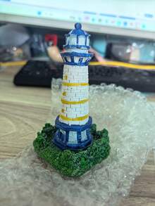 1件裝樹脂燈塔與木紋小船水族裝飾套組，航海風魚缸裝飾，水景造景配件 - A - 查看 10
