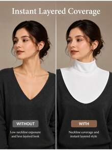 High Neck Fake Collar Women's High Elastic Neck Warmer Shawl Windproof Warm Base Layer Decoration Suitable For Outfit Matching, Winter Base Layer, Windproof Warmth, Autumn/Winter High Neck Scarf - Multicolor - View 5