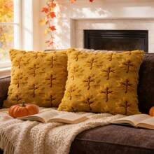 1pc 17.7x17.7 Inch 3D Maple Leaf Quilted Loop Plush Pillow Cover, American Countryside Autumn Harvest Faux Fur Cushion Cover, Thanksgiving Fall Decor For Living Room Sofa Bedroom, Pillow Insert Not Included - Ginger - View 7