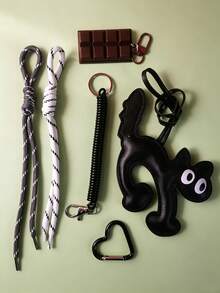 Cute Leather Cat Bag Charm Keychain, Cat Pendant With Chocolate Charm And Braided Rope Tassel, Bag Charm, Car Interior Charm, Car Keychain. Sweet Coffee Tone Bag Accessory Gift, Suitable For Women And Girls, Gift For Women, Birthday, Holiday Gift. - Multicolor - View 13