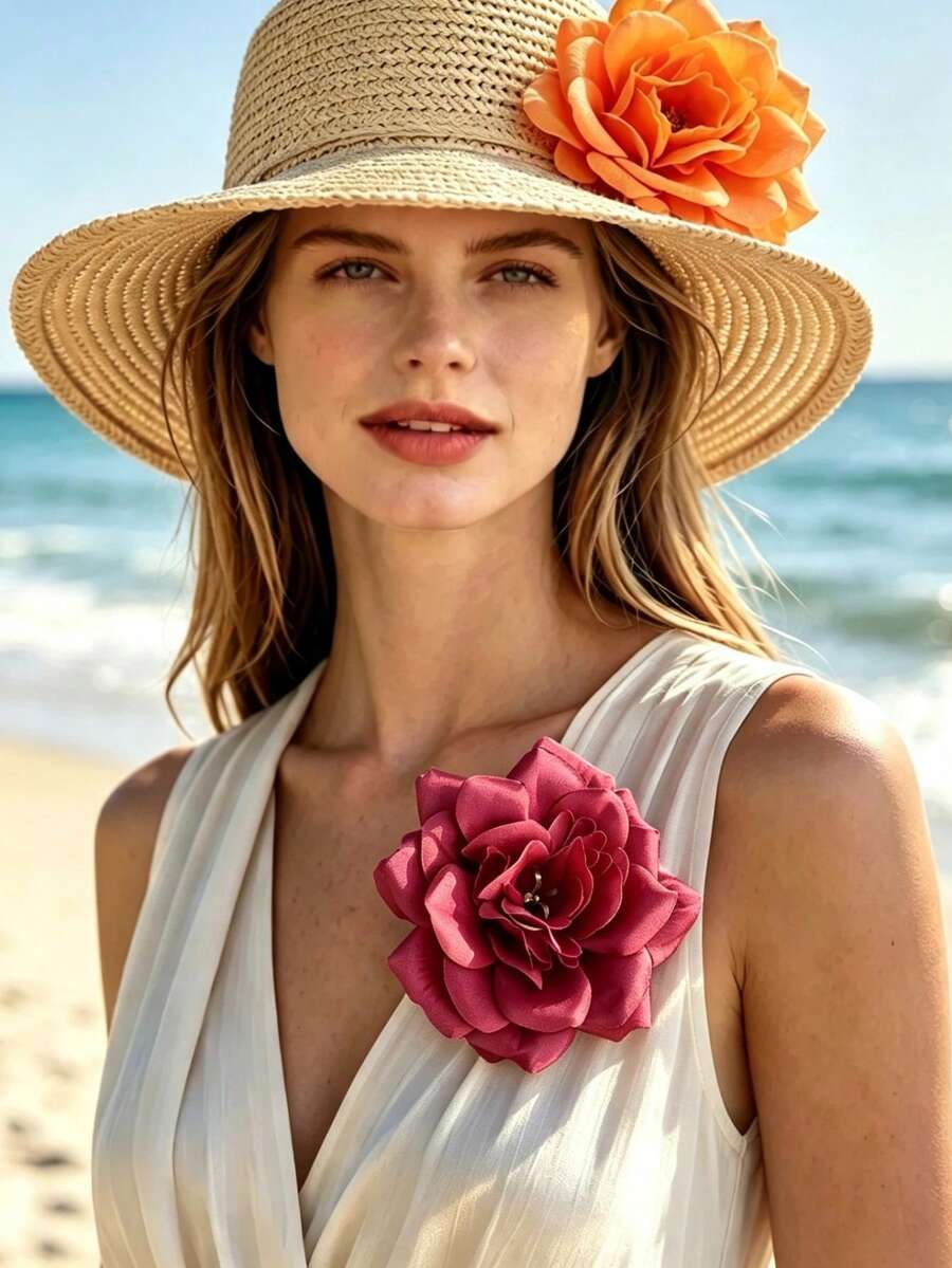 1件手工真絲布料3D花朵胸針，適合女性，適用於西裝、洋裝、帽子，時尚百搭裝飾配件