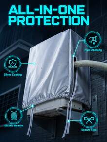 1 Set S-XXL Multi-Size Anti-Aging Polyester Waterproof Fabric Air Conditioner Outdoor Unit Cover, Outdoor Courtyard All-Season Use, Minimalist Practical Style, Silver Square Shape, Elastic Hem Design, Rainproof Dustproof Sunproof Air Conditioner Outdoor Unit Protective Cover - Full Coverage - View 9
