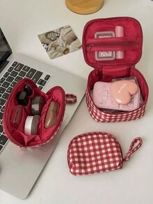 Portable Travel Makeup Bag - Classic Red Plaid Design - Fashionable Design - Easy To Carry - Multi-Functional Portable Storage Bag - Lipstick And Eyebrow Pencil Storage Bag - Makeup Storage Bag - Multicolor - View 10