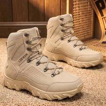 2 Colors Available High-Top Durable Work Boots For Men, Stable Lace-Up Non-Slip Outdoor Hiking Trekking Casual Everyday Boots - Khaki - View 3
