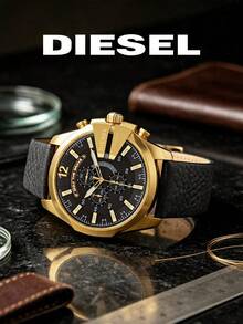 Diesel Mega Chief Men's Black & Gold Watch, Large Chronograph Quartz Wristwatch, Round Dial, Date Function, DZ4344 - Black - View 2