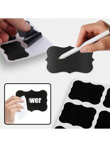 24 Pcs Self Adhesive Jar Labels In PVC, Reusable Write On Stickers For Spices Preserves Containers And Storage, 5 * 3.5 Cm Black Labels For Easy Kitchen Office And Garden Organization, Ideal For Jars, Boxes And Decorations - Black - View 3