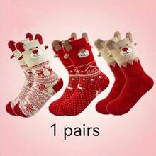 1/3/6/12 Pairs Women's Red Mid-Calf Socks, Printed With Santa Claus, Snowman And Reindeer Patterns, Suitable For Matching Christmas Outfits - Multicolor - View 14