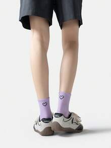 1/5 Pasang Kaos Kaki Setengah Betis Motif Hati Warna Polos untuk Semua Musim, Gaya Korea INS Kaos Kaki Olahraga Motif Hati Serbaguna untuk Pria dan Wanita - MultiWarna - View 5