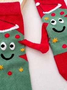 1/2 Pasang Kaos Kaki Setinggi Betis Motif Pohon Natal/Santa Claus, Cocok untuk Pasangan dan Keluarga, Perayaan Liburan, Ide Hadiah - MultiWarna - View 8