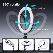 AXNEN 10-Inch Adjustable Selfie Ring Light With Stand And Phone Holder, 38 Color Modes, Dimmable LED Light For Makeup, Compatible With IOS And Android Phones - Black and White - View 6