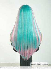 7JHH WIGS Hallowmas Green Pink & White Highlights Extra Long Straight Wigs For Women 26 Inch With Bangs, Synthetic Heat-Resistant Fiber Colorful Costume Wig For Cosplay Wear,Party Carnival Festivals Use - Multicolor - View 4
