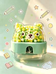 1pc Cute Bear Shaped Pencil Sharpener (Random Color) Plastic Material Mesh Design With Flip Cover - Easy To Use, Durable And Sharp, Ideal Choice For Students And Professionals, Essential Drawing And Office Tool, Suitable For School And Office Stationery Supplies, High-Quality Gift And Prize - Multicolor Random - View 4
