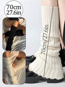1 Pair Black/2 Pairs Black & White Fashionable Women's Ruffle Loose Leg Warmers, Comfortable & Warm, Suitable For Autumn/Winter - Multicolor - View 15