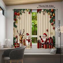 2 Stück 2D Flachdruck Frohe Weihnachten Mode Halbverdunkelungs-Vorhänge, Weihnachtsmann Schneemann Geschenk Muster, langanhaltend Polyesterfaser Material, geeignet für Geburtstagsparty, Feiertagsfeier, Heimdekoration und Studio-Requisiten, perfekt für Schlafzimmer, Büro, Küche, Wohnzimmer und Arbeitszimmer Dekoration, Wohnzimmer Vorhänge - Verschiedenfarbig - Übersicht 16