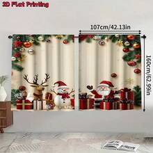 2 Stück 2D Flachdruck Frohe Weihnachten Mode Halbverdunkelungs-Vorhänge, Weihnachtsmann Schneemann Geschenk Muster, langanhaltend Polyesterfaser Material, geeignet für Geburtstagsparty, Feiertagsfeier, Heimdekoration und Studio-Requisiten, perfekt für Schlafzimmer, Büro, Küche, Wohnzimmer und Arbeitszimmer Dekoration, Wohnzimmer Vorhänge - Verschiedenfarbig - Übersicht 12