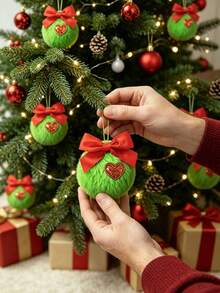 6pcs/Set Christmas Bow Heart-Shaped Plush Ball Decorations, Christmas Decor Set, Suitable For Decorating Christmas Holiday Events, Theme Parties And Celebration Occasions, Also Suitable For Christmas Tree, Fireplace And Christmas Wreath Decoration - Multicolor - View 5