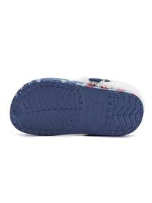 1 Pair Boys' Comfortable Fashionable Flag & Star Thermal Lined Warm Indoor/Outdoor Versatile Clogs, Autumn/Winter - Navy Blue - View 6