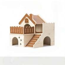 Wooden Hamster Hideout House For Pet Hamsters, Golden Hamster Large Villa Double-Layer Sleeping Nest, Solid Wood Peeping House - L - View 3