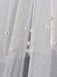 1pc Multi-Layer Tulle Faux Pearl Decor Short Veil With Hair Comb, Bridal Wedding Ceremony, Bachelorette Party, Wedding Photography Accessory - White - View 4