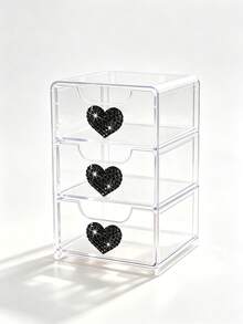 ElegantShining Heart-Shaped Desktop Storage Box With 3 Drawers, Suitable For Office And Vanity | Transparent Office Supplies Storage Drawer, Desktop Organizer Box, Suitable For Cosmetics, Jewelry, Crafts, Beads, Pens And Stationery - Multicolor - View 13
