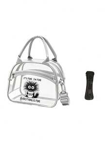 Insulated Lunch Bag With "Everything Is Fine" Print, Coffee Cup Design Portable Transparent Lunch Bag, PVC Material, Fashionable Portable Lunch Box Bag, Large Capacity Lunch Bag, Lunch Bag For Office Workers And Students, Multi-Functional Travel Storage Bag, Suitable For All Seasons, Reusable Transparent Snack Storage Tote Bag, Suitable For Outdoor Picnic Camping Travel, Includes Matching Utensil Storage Bag - Multicolor - View 16
