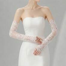 1 Pair Women's Vintage Lace Long Arm Sleeves, Suitable For Wedding Evening Party - White - View 8