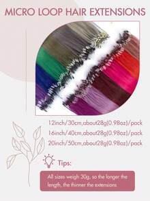Women's Micro Ring Human Hair Extensions, Rainbow Color 12-20 Inch 30g Straight Hair Micro Bead Extensions, Add Length And Volume, Suitable For Party, Holiday And Daily Hairstyles - Multicolor - View 5