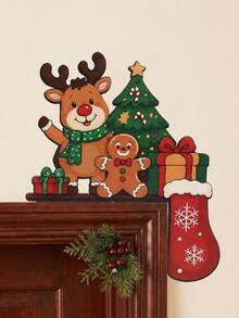1pc Christmas Wooden Door Corner Decoration, Gingerbread Man & Reindeer Pattern Door Frame Corner Ornament, Multi-Functional Decorative Sign, Joyful Christmas Decor, Christmas Decoration, New Year Decoration, Christmas Home Decor, Christmas Hanging Ornament, Christmas Gift, Window Frame Decoration, Fireplace Decoration, Winter Party Small Gift, Xmas Decor, Christmas Decor, Merry Christmas - Moose - View 8