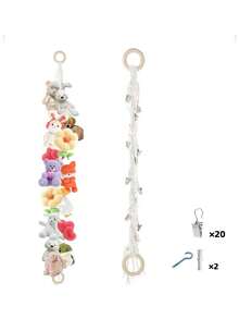Handmade Knitted Plush Doll Hanging Storage Rack, 20 Clips 2 Hooks Vertical Wall Display Chain, Wooden Ring Metal Clip Doll Storage, Space-Saving Closet Bedroom Living Room Background Wall Decor, Collector's Gift - Multicolor - View 10