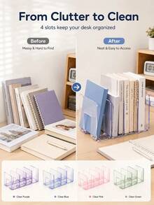 1件 4格桌面書架文件收納架，適用於辦公文件與學校用品 - A - 查看 2