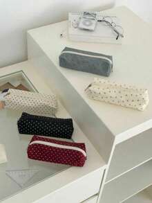1pc Cute Polka Dot Pencil Case, Large Capacity, Student Pencil And Pen Storage Bag, Multi-Functional Zipper Pouch, Can Store Gel Pens, Highlighters, Erasers, Correction Tape And Small Stationery. Lightweight And Portable, Suitable For Students, Exams, Office And Daily Use. Back To School Essential (Zipper Style Random) - A - View 8