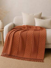 1pc Soft Knit Blanket, Sofa Decor Knit Blanket, Office Nap Blanket, Suitable For Daily Use - Waffle Diamond Caramel - View 5