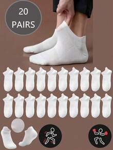 20 Pasang Kaos Kaki Jala Pendek Putih Pria, Bernapas dan Nyaman, Dengan Penopang Lengkungan Kaki, Cocok untuk Dipakai di Pergelangan Kaki - Putih - View 4